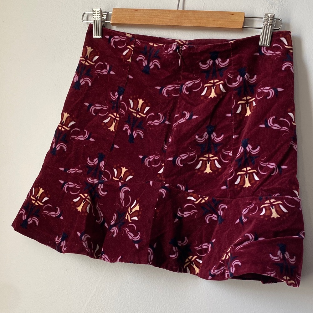 Free People Corduroy Burgundy Floral Mini Skirt - Picture 6 of 7